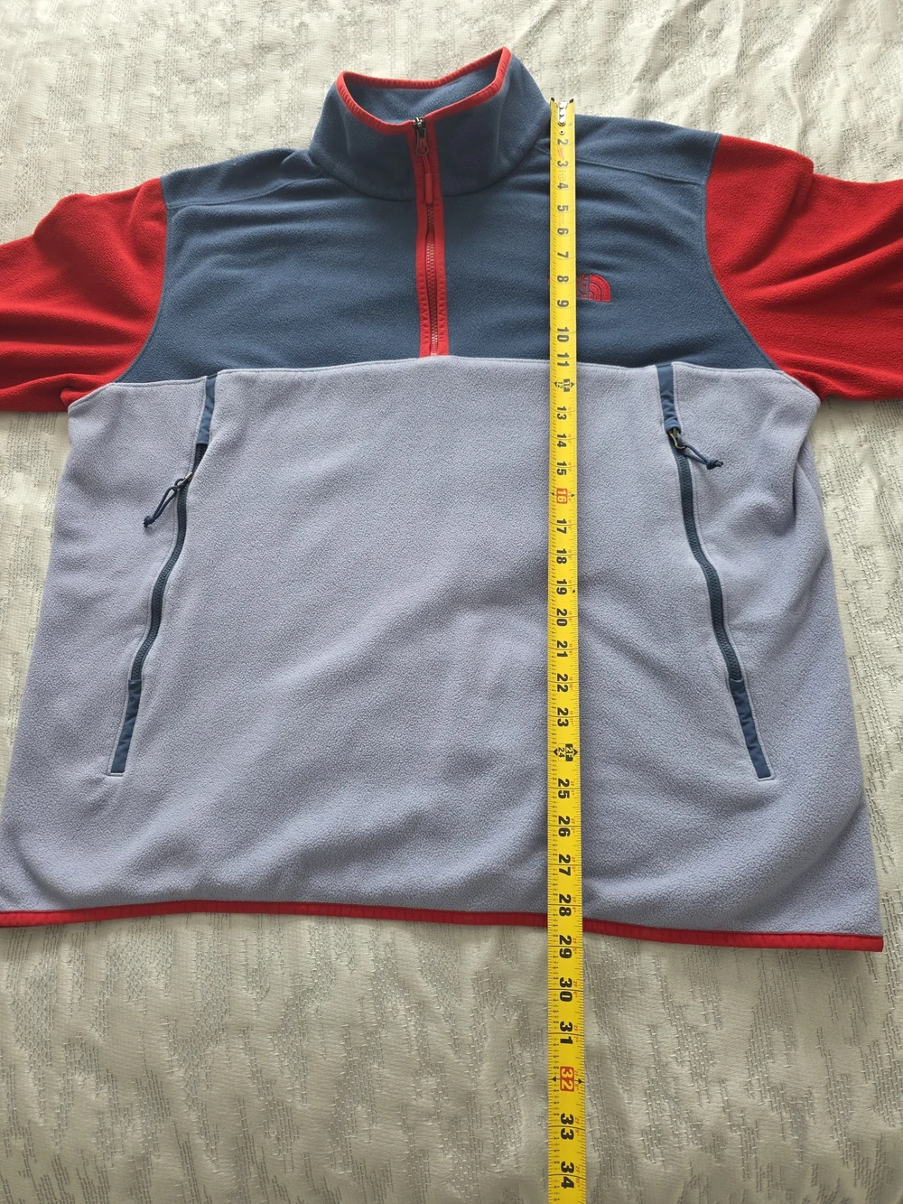 The North Face Vintage Men's XXL Fleece Blue Red Gray Full Zip Pit Zips...